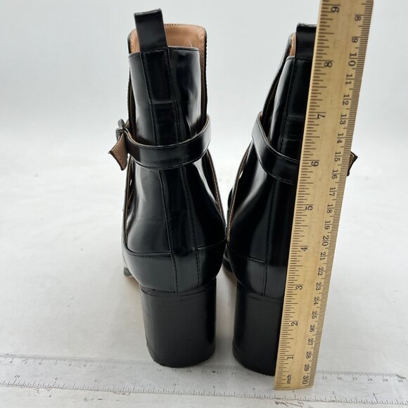 Black Women Block Low Heel Cowgirl Boots Pull on Ankle Bootie with Buckle - Picture 4 of 6